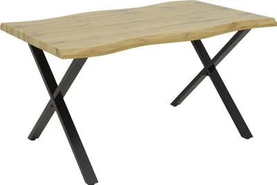 Produktbild von Esstisch Gerda Baumkante-Nachbildung Wildeiche-X-Gestell Metall Pulverbeschichtung Schwarz-140x90cm