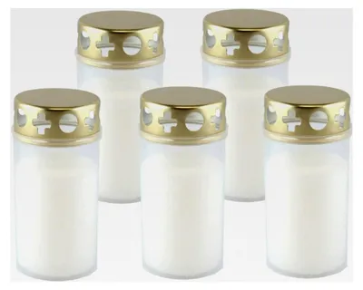 Produktbild von Grablicht Brenner Nr. 3 mit Golddeckel Weiß, Dauerbrenner, 5er Set, Grabkerzen, Tagebrenner