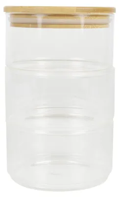 Glas-Vorratsdose, 3 Fächer, 400 ml, Bambusdeckel, luftdicht