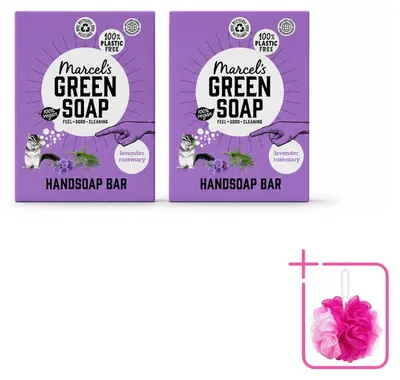 Immagine prodotto di 2 saponette artigianali profumate alla lavanda e al rosmarino, "Marcel's Green Soap", confezione da 90 g, confezione risparmio (2 pezzi)