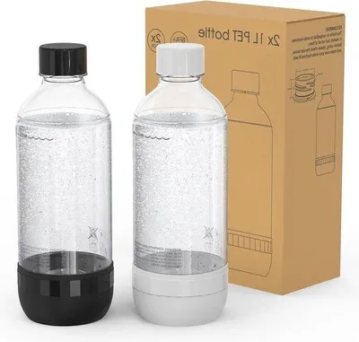 Obrázok produktu pre Fľaše na sýtenú vodu 1 l bez BPA Opakovane použiteľné PET fľaše na perlivú vodu - Výrobník perlivej vody - 2 kusy čierna a biela