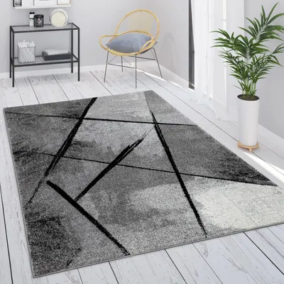 Produktbild von Teppich Grau Wohnzimmer Vintage Kurzflor Geometrisch Abstraktes Muster Grösse 80x150 cm