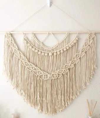 Productafbeelding van Handgemaakt Macramé Wandtapijt - 90 cm x 80 cm - Beige