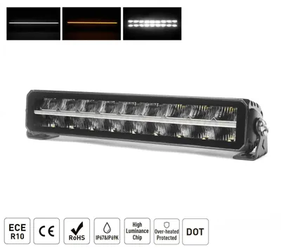 Produktbild von 42,8 cm / 17 Zoll 12V–24V LED-Bar / LED-Leiste Piano-Design LED-Scheinwerfer Super leistungsstark Weißes und oranges Licht Größe