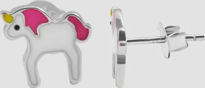 Produktbild von 925/- Echt Silber Mädchenohrstecker "Eyla", farbiges Einhorn, 925/rhodiniert