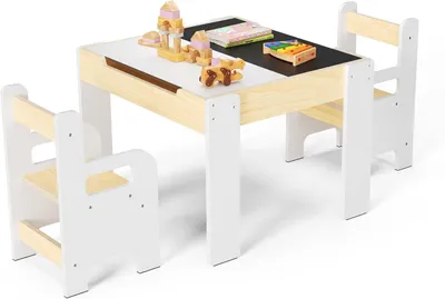 Image de Table Montessori pour enfants avec espace de rangement et deux chaises