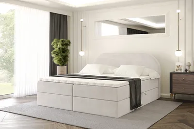 Produktbild von ALTDECOR Boxspringbett mit Matratze und Lattenrost, Topper, Polsterbett mit Bettkasten, Bett mit Stauraum H3-Matratze, Doppelbett, Boxbett  - NOX - 140x200 - Beige Casablanca