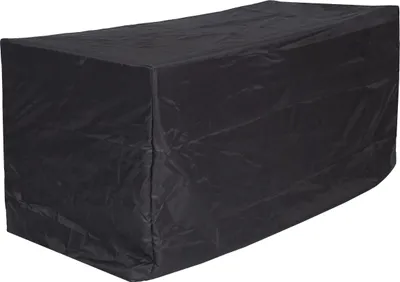 A black cover for outdoor furniture, likely a bench, is shown against a white background.