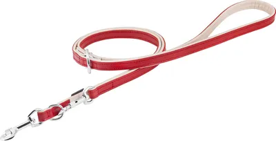 Produktbild von Verstellbare Echtleder Hundeleine Basic Plus L Rot/Beige