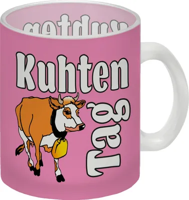 Produktbild von Kuhten Tag Glas Tasse in pink mit Kuh zum Thema Bauernhof