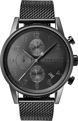 Produktbild von BOSS Chronograph Quarz Uhr Herren Graues Edelstahl Mesh Gliederarmband 1513674 Markenuhr