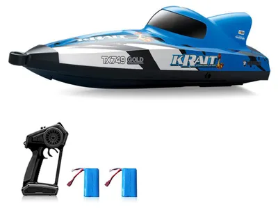 Produktbild von Ferngesteuertes Boot fuer Erwachsene und Kinder, 2,4 GHz 25 km/h Turbojet-Hochgeschwindigkeits-Schnellboot mit buerstenlosem Motor, 2 wiederaufladbaren Batterien, Mini-Elektrospielzeug, Blau