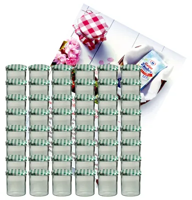 Immagine prodotto di set di 48 tumbler 350 ml barattolo per marmellata barattolo per conserve To 82 coperchio verde a scacchiera incl. libretto di ricette