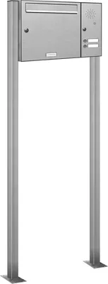 Produktbild von 1er Standbriefkasten Anlage mit 2 Klingel und Sprechgitter in V2A Edelstahl -