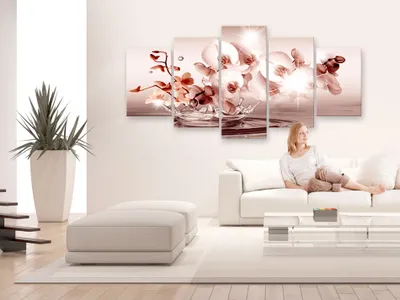 Image de Tableau acoustique Fleurs Eau 200 x 100 cm Tableaux Mousse acoustique Absorbeur acoustique haute performance Isolation acoustique Toile 5 pièces Tableau mural Acoustique intérieure Isolation acoustique b-C-0082-b-o