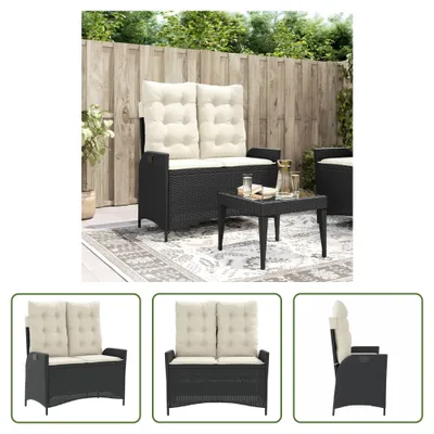 Obrázok produktu pre The Living Store Záhradná lavica nastaviteľná s vankúšmi Black Poly Rattan