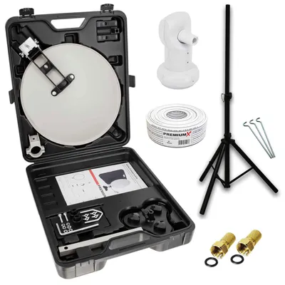 Produktbild von PremiumX Camping SAT Anlage Single LNB 10m Kabel 2x F-Stecker Koffer Stativ