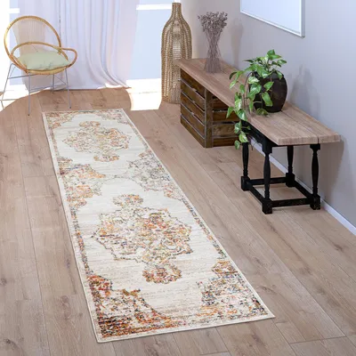 Produktbild von Teppich Läufer Flur Schlafzimmer Kurzflor Vintage Pastell Orientalisches Muster Grösse 60x100 cm