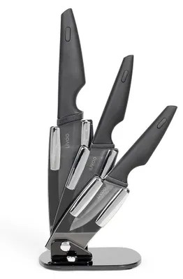 3 Keramikmesser mit Halter, 7,5/10/12,5 cm, schwarz