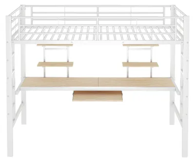 Zdjęcie produktu dla Metalowe łóżko piętrowe - łóżko podwyższone - 90 x 200 cm - z miejscem do przechowywania - z płaską drabinką - dla dzieci i młodzieży