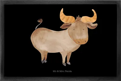 Produktbild von Mr. & Mrs. Panda fußmatte Sternzeichen Stier 50 x 75 cm - Schwarz - Geschenk, Geburtstag April, Rind, Ochse, Fussmatte, Schmutzfangmatte, Mai, Schmutzmatte, Gummimatte