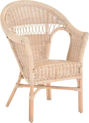 Produktbild von KRINES HOME Stapelbarer Rattansessel mit Sitzpolster Korbsessel aus echtem Rattan im Landhaus Stil (Vintage Weiss)