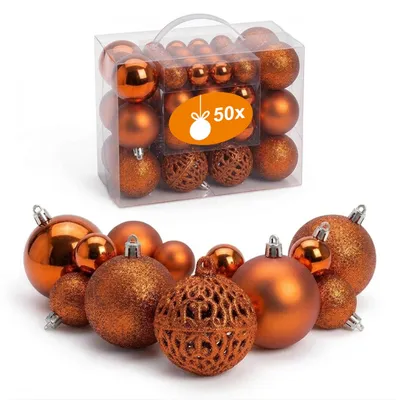 Productafbeelding van Kunststof kerstbalset, 50 stuks, breekvrij - koperkleurig