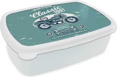 Produktbild von KitchenYeah® Lunchbox Brotzeit Brotdose 17x11 cm Motorrad - Werkzeuge - Retro Kinder Brotzeitdose - Lunch Box - Kinder - Sandwich-Box - Schulbox - Lunch Boxen
