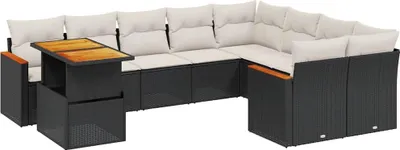 Produktbild von vidaXL 10-tlg. Garten-Sofagarnitur mit Kissen Schwarz Poly Rattan