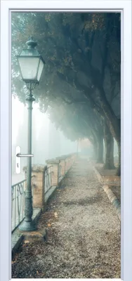 Immagine prodotto di Adesivo per porta in tessuto - Strada nella nebbia con lanterna 787PD