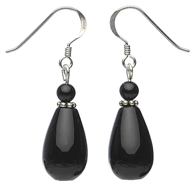 Produktbild von Ohrringe Ohrhänger Ohrhaken aus echtem Onyx & 925 Silber Tropfen schwarz, für Damen