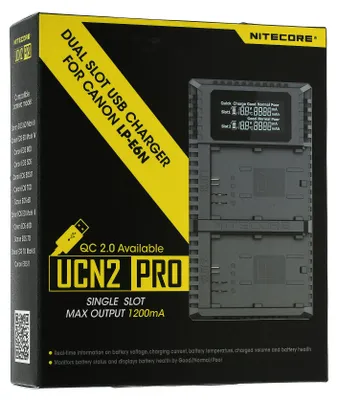 Produktbild von 2-fach-USB-Ladegerät Nitecore UCN2 PRO für Canon Kamera-Akkus für z.B. EOS 5D Mark IV, Typ LP-E6N