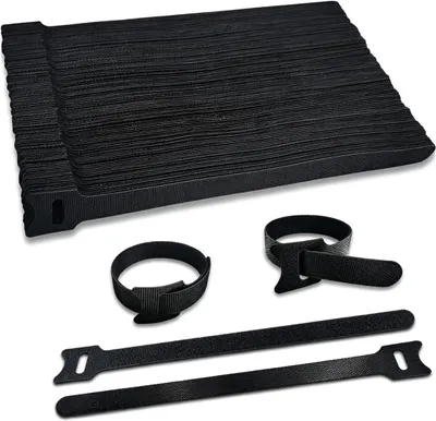 Produktbild von Klettband-Kabelbinder – Wiederverschließbare Bänder – Kabelmanagement für den Hausgebrauch – Wiederverwendbares Nylonmaterial – 100 Stück, 200 mm – Schwarz