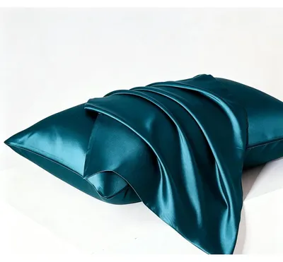 Productafbeelding van 2 kussenslopen van satijn, blauwgroen, 50x75 cm, met hotelsluiting