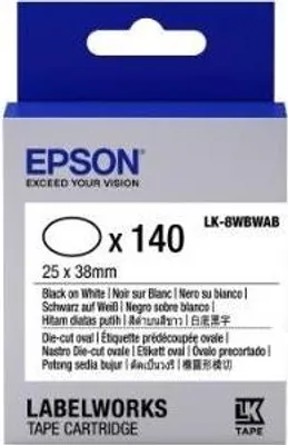 Obrázok produktu pre Epson Kazeta s predrazenými oválnymi štítkami LK-8WBWAB čierna/biela, 25 x 38 mm (140 štítkov), Čierna na bielej, 140 kusov, Japonsko, LabelWorks LW-1000P LabelWorks LW-300 LabelWorks LW-400 LabelWorks LW-400VP LabelWorks LW-600P..., 2,5 cm, 38 mm