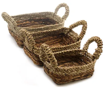 Productafbeelding van Vierkante manden van bananenblad en zeegras - Set van 3