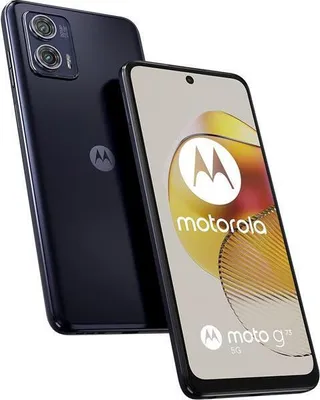 A Motorola Moto G73 5G smartphone is shown in a studio shot, with the back of one phone and the front of another.