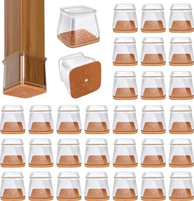 Obrázek produktu pro 32 kusů krytek na nohy židlí, průhledný silikon, vhodné pro čtvercové nohy židlí, snadná instalace