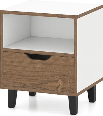 Produktbild von KOMFOTTEU Nachttisch Klein mit Schublade, Beisteltisch 37 x 33 x 44 cm mit offenem Regal, Nachtschrank Quadratisch mit Metallbeinen, Kaffeetisch Nachkommode für Schlafzimmer Wohnzimmer (1)