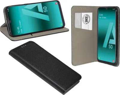 Produktbild von Buch Tasche "Smart" kompatibel mit SAMSUNG GALAXY A50 (A505F) Handy Hülle Etui Brieftasche Schutzhülle mit Standfunktion, Kartenfach Schwarz