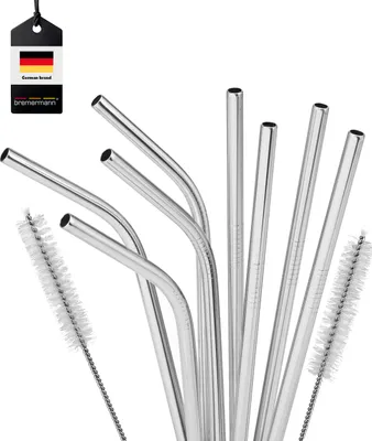 Immagine prodotto di bremermann Set di 8 cannucce da cocktail riutilizzabili, dritte e curve, in acciaio inox, 26,5 cm