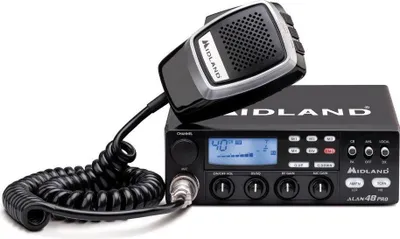 Immagine prodotto di Midland ALAN 48 PRO, Radio CB Ricetrasmittente Veicolare Multibanda Senza Licenza con Microfono 6 Pin, Display LCD Retroilluminato, SCAN, Dual Watch, RF Gain, 12/24V
