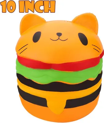 Zdjęcie produktu dla 10 Inch Cute Cat Head Hamburger Squishy Slow Rising Squeeze Toy Collection Gift
