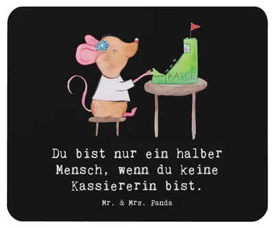 Produktbild von Mr. & Mrs. Panda Mouse Pad Kassiererin Herz - Schwarz - Geschenk, Mauspad, Mousepad, laptop, Spruch, Witzig, mousematte, Kassenwartin, Lustig, pc