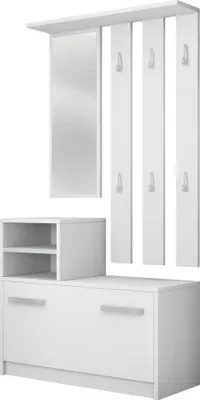 Produktbild von MIRJAN24 Garderobe-Set Kolom, Wandgarderobe mit 6 Kleiderhaken, Flurgarderobe mit Spiegel, Schuhschrank (Farbe: Weiß)