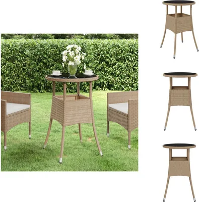 Produktbild von vidaXL Gartentisch Ø60x75 cm Hartglas und Poly Rattan Beige -  Gartentische