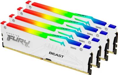 Immagine prodotto di Kingston Technology FURY 128GB 5600MT/s DDR5 CL40 DIMM (Kit of 4) Beast White RGB XMP