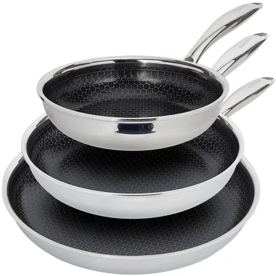 Image de Lot de 3 poêles Glissimo en acier inoxydable et céramique, 20/26/30 cm – Antiadhésives – Compatibles avec l'induction – Sans ni – Lavables au lave-vaisselle