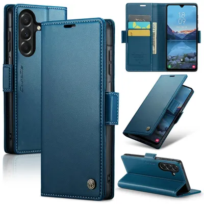 Produktbild von Lederhülle für Samsung Galaxy A27 Brieftasche Kartenfach Schutzhülle mit Standfunktion Blau