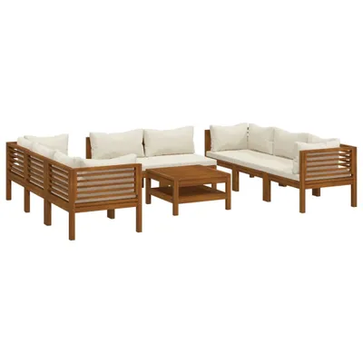Produktbild von 9-tlg. Garten-Lounge-Set mit Creme Kissen Massivholz Akazie